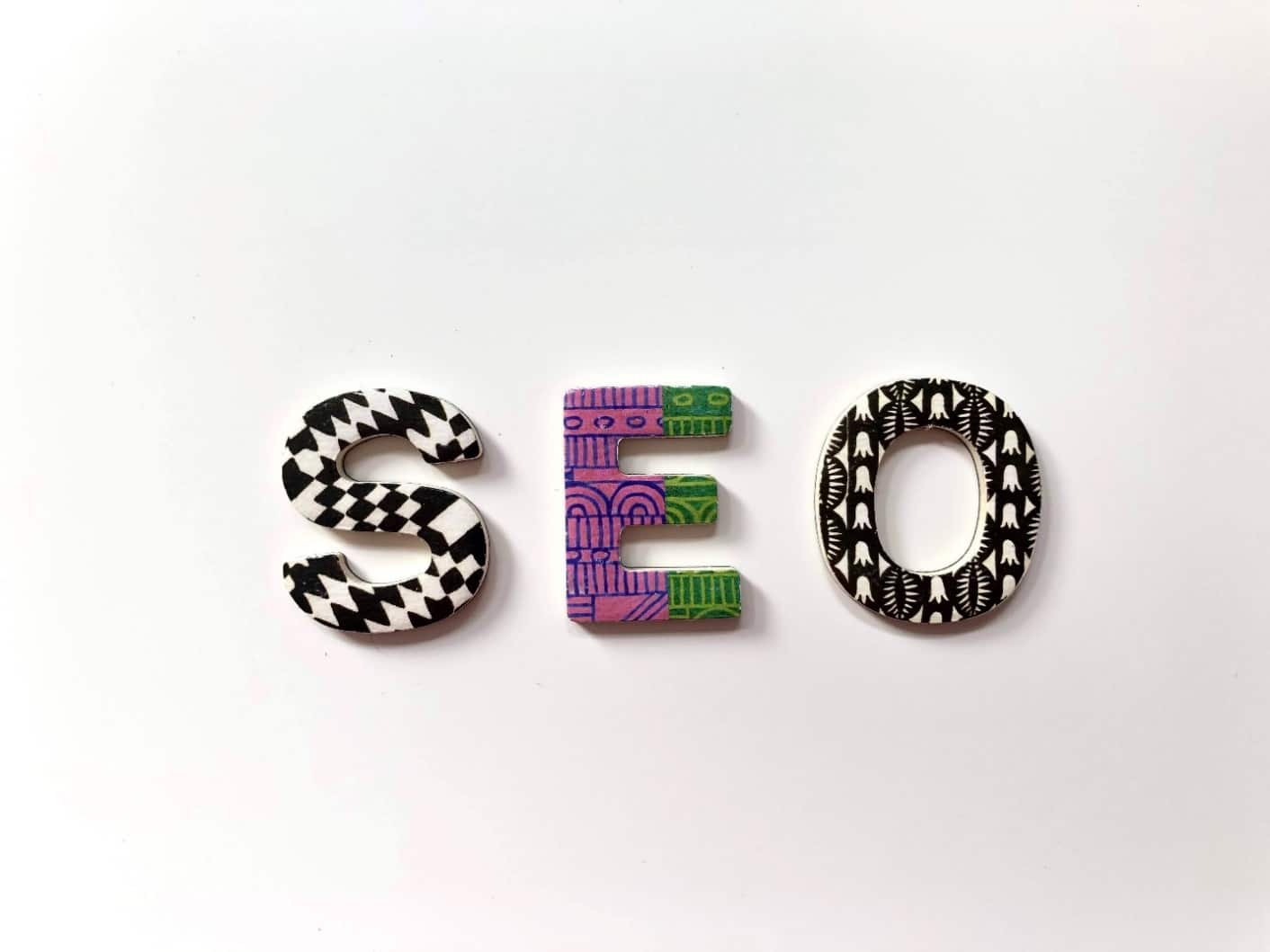 SEO' in colorful alphabets